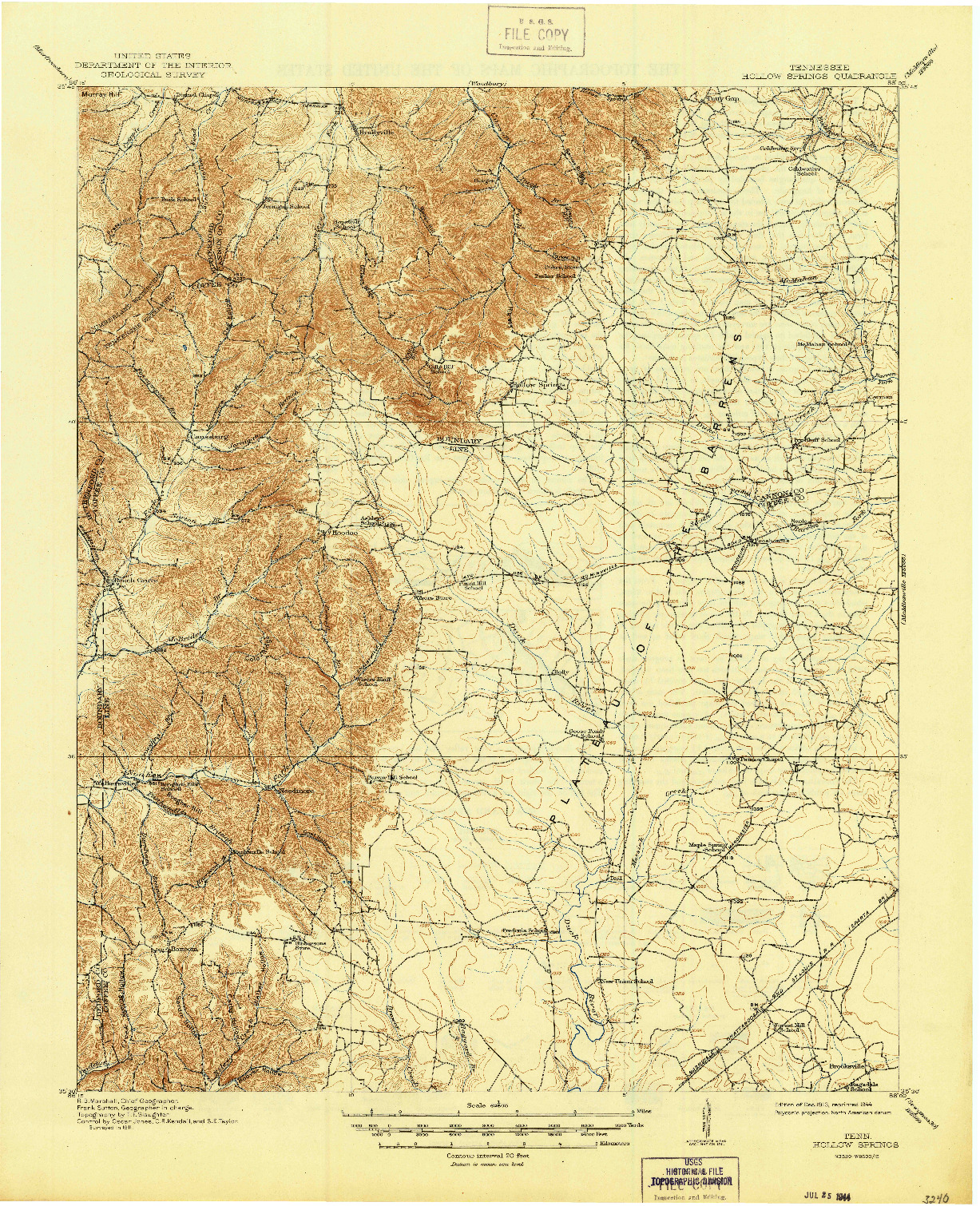 USGS 1:62500-SCALE QUADRANGLE FOR HOLLOW SPRINGS, TN 1913