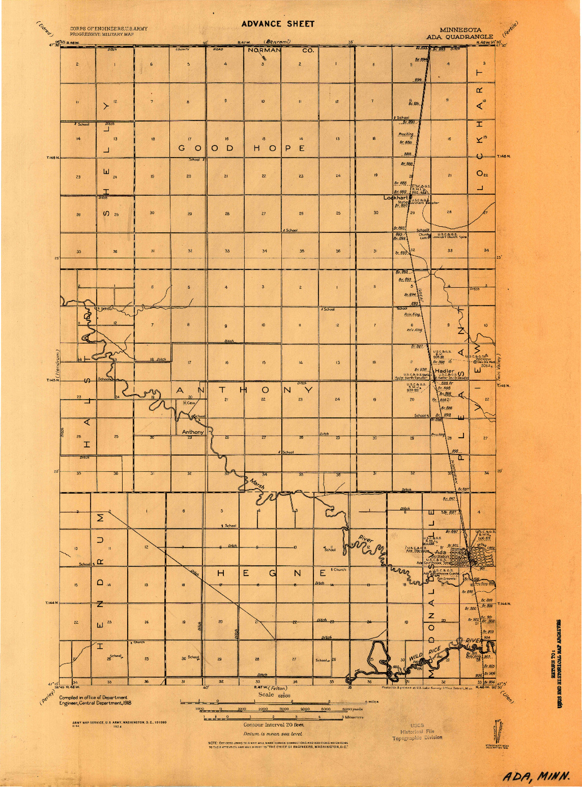 USGS 1:62500-SCALE QUADRANGLE FOR ADA, MN 1924