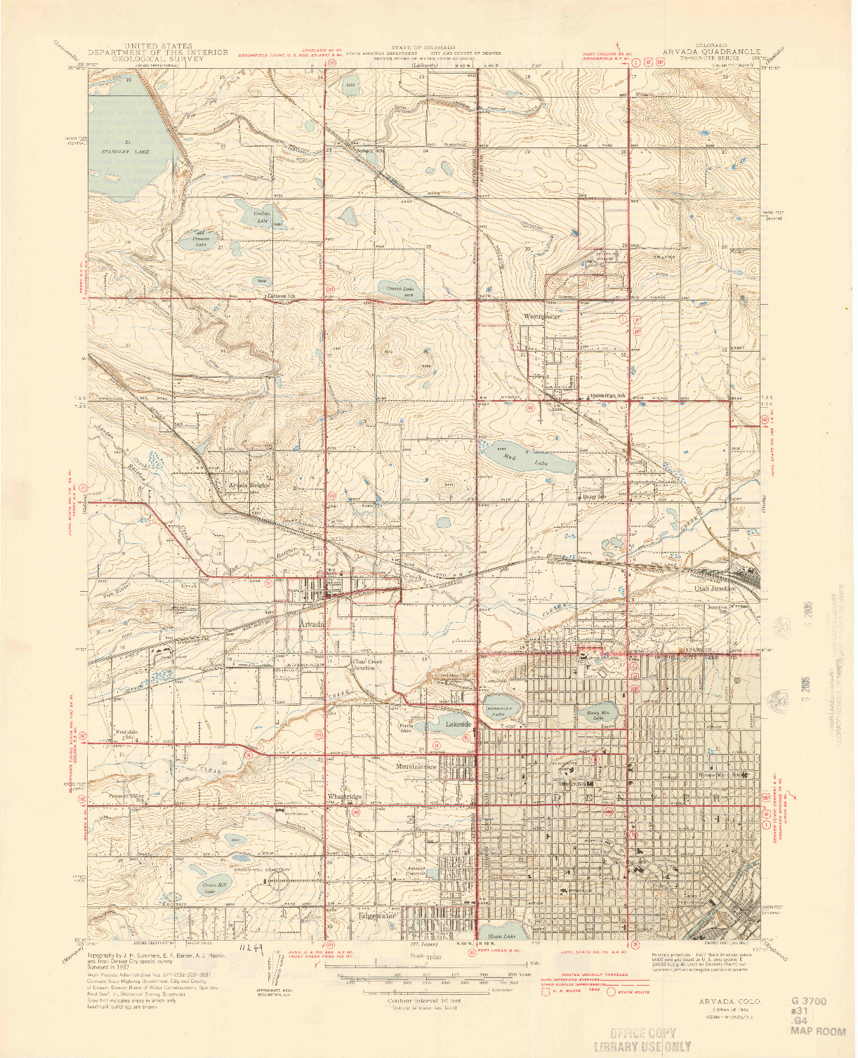 USGS 1:31680-SCALE QUADRANGLE FOR ARVADA, CO 1944