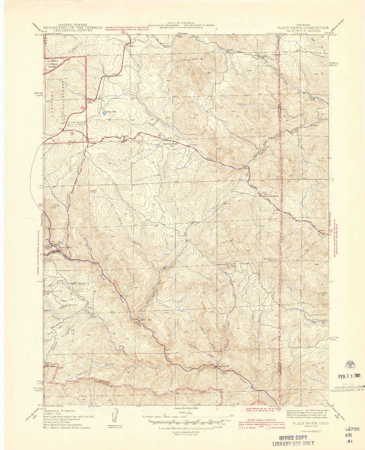 USGS 1:31680-SCALE QUADRANGLE FOR BLACK HAWK, CO 1944