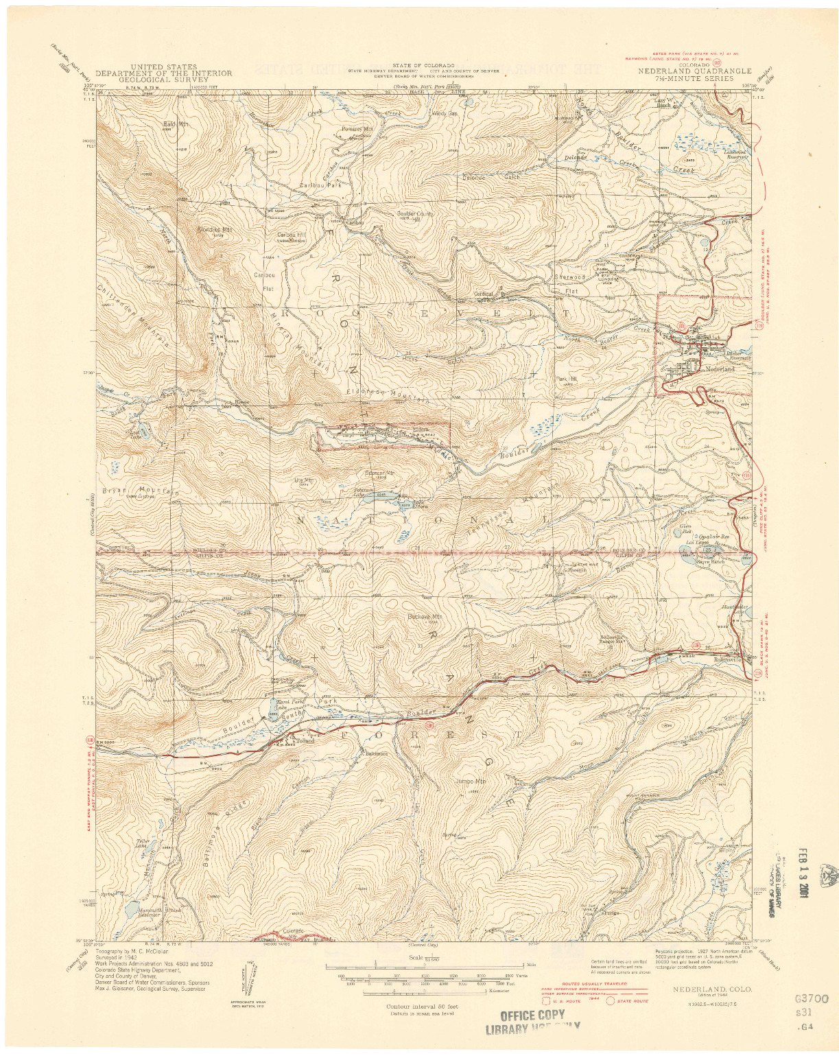 USGS 1:31680-SCALE QUADRANGLE FOR NEDERLAND, CO 1944