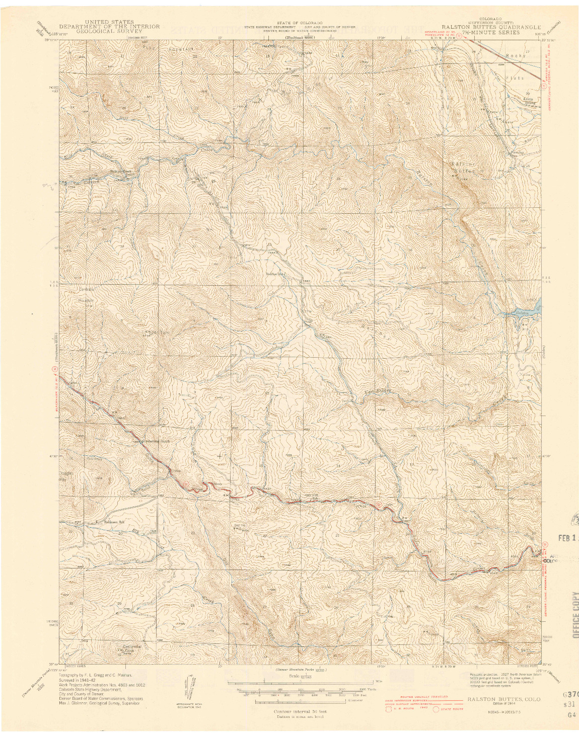 USGS 1:31680-SCALE QUADRANGLE FOR RALSTON BUTTES, CO 1944