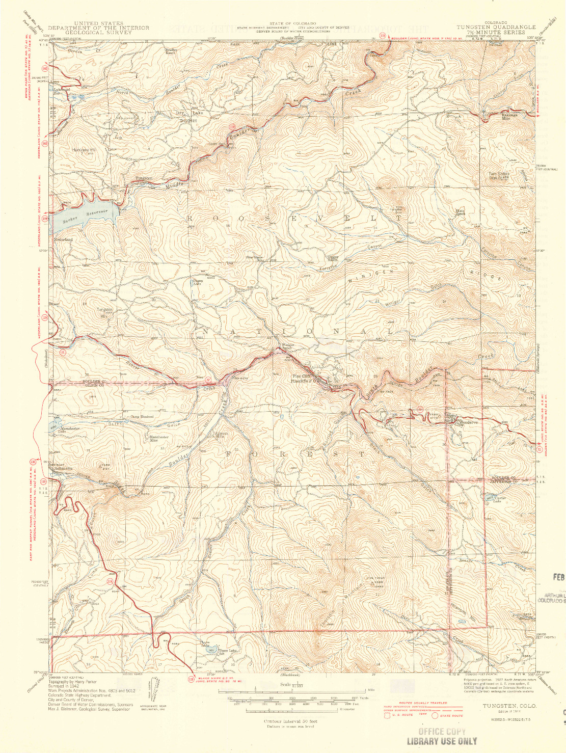 USGS 1:31680-SCALE QUADRANGLE FOR TUNGSTEN, CO 1944