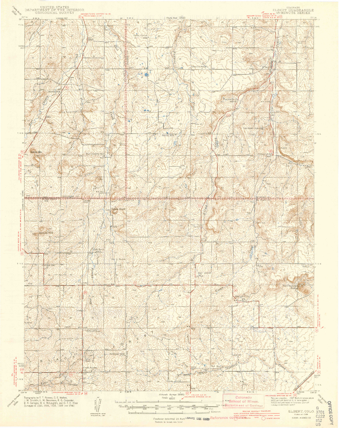 USGS 1:62500-SCALE QUADRANGLE FOR ELBERT, CO 1944