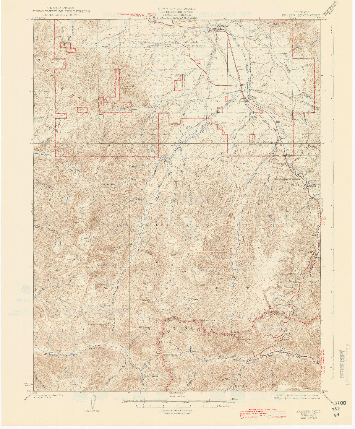 USGS 1:62500-SCALE QUADRANGLE FOR FRASER, CO 1926