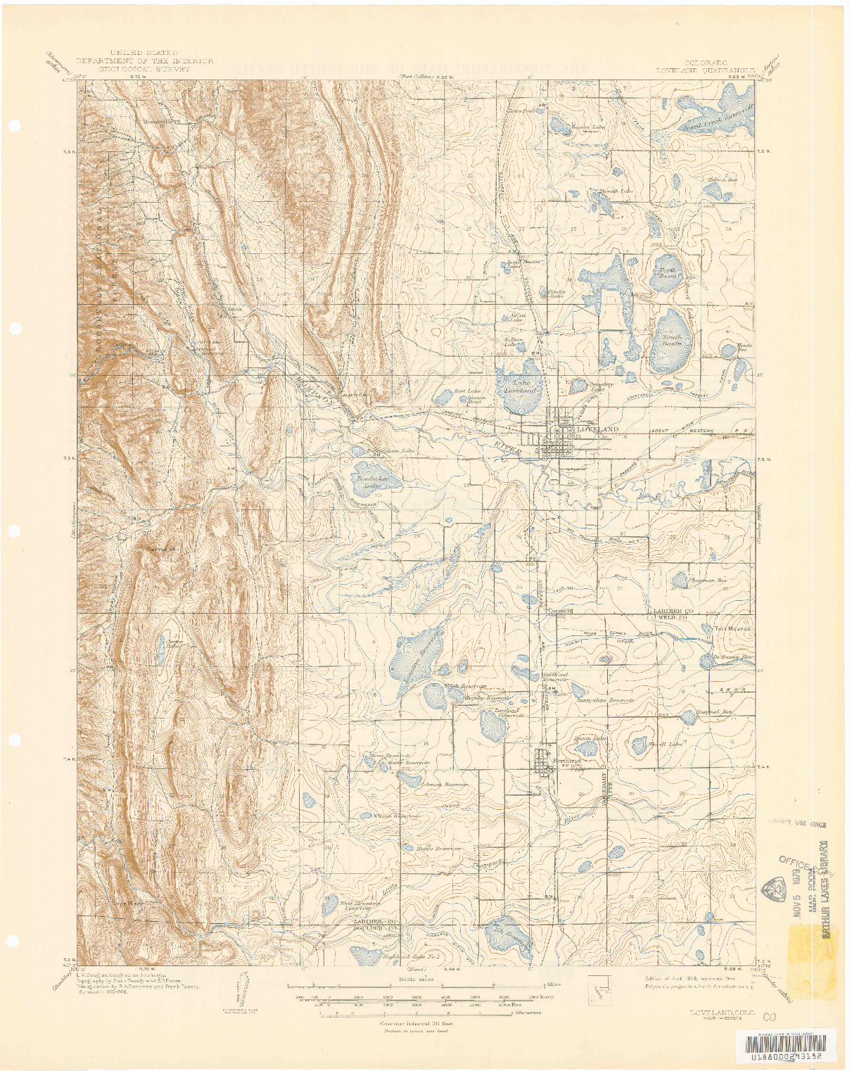 USGS 1:62500-SCALE QUADRANGLE FOR LOVELAND, CO 1908