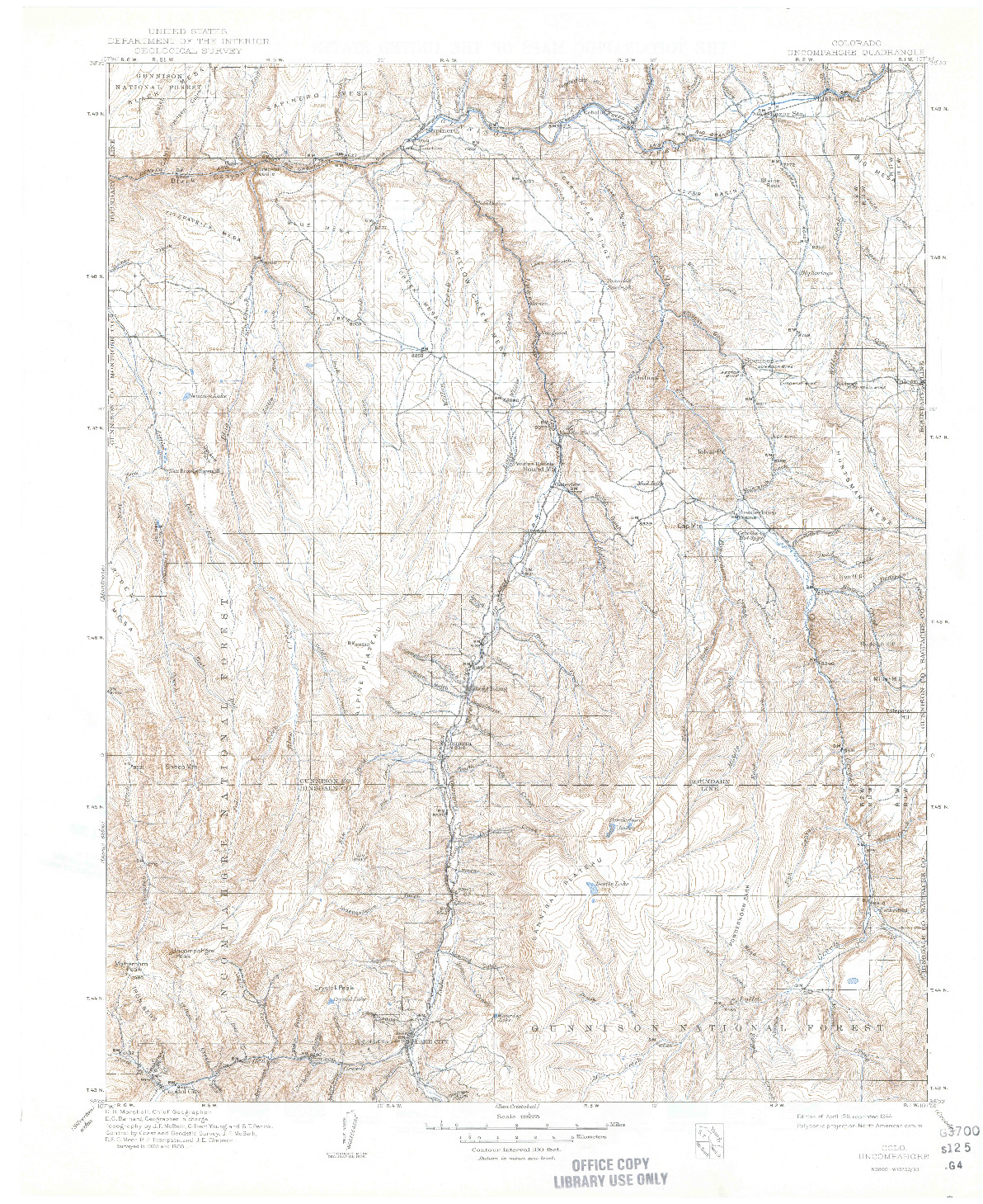 USGS 1:125000-SCALE QUADRANGLE FOR UNCOMPAHGRE, CO 1911