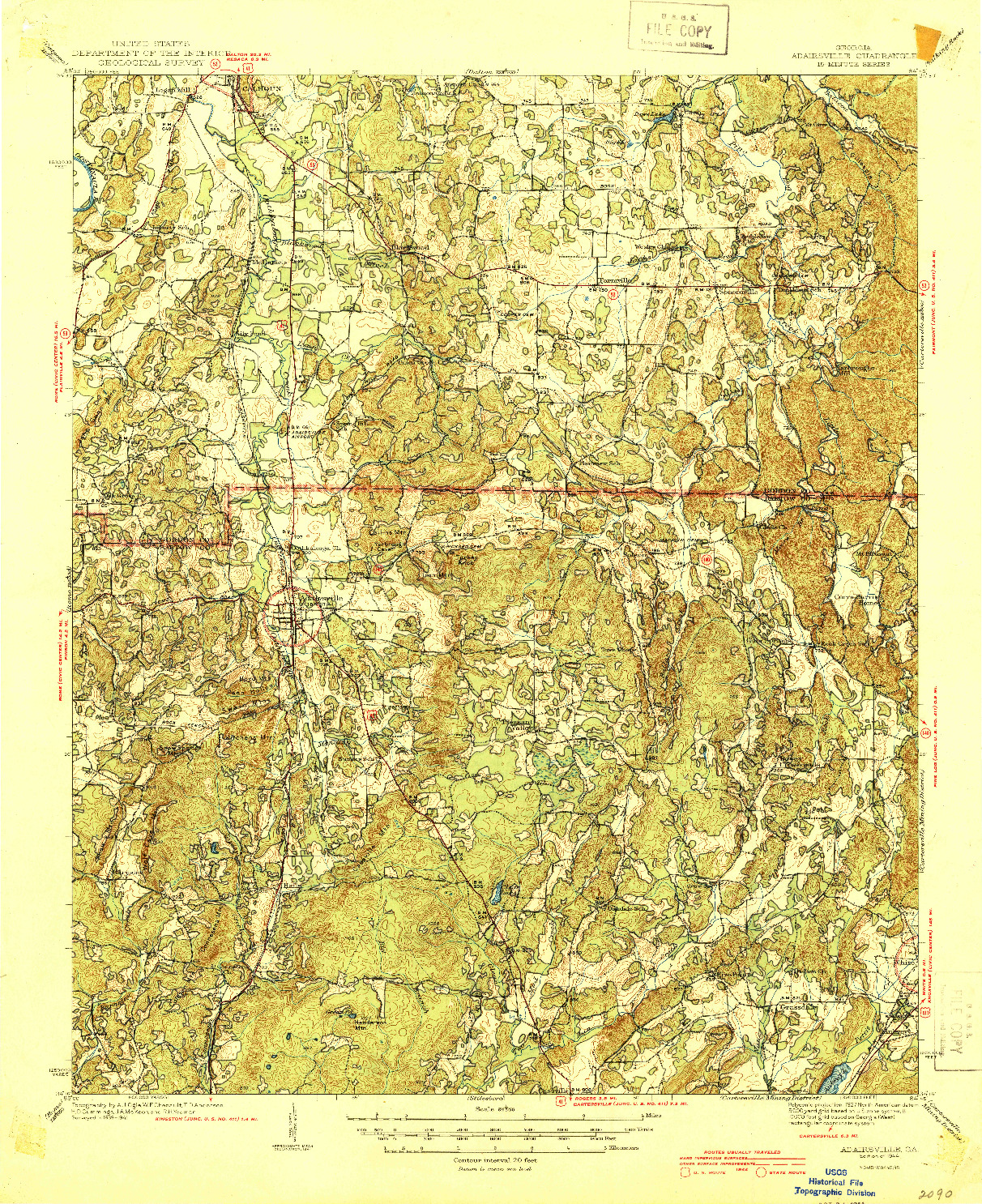 USGS 1:62500-SCALE QUADRANGLE FOR ADAIRSVILLE, GA 1944