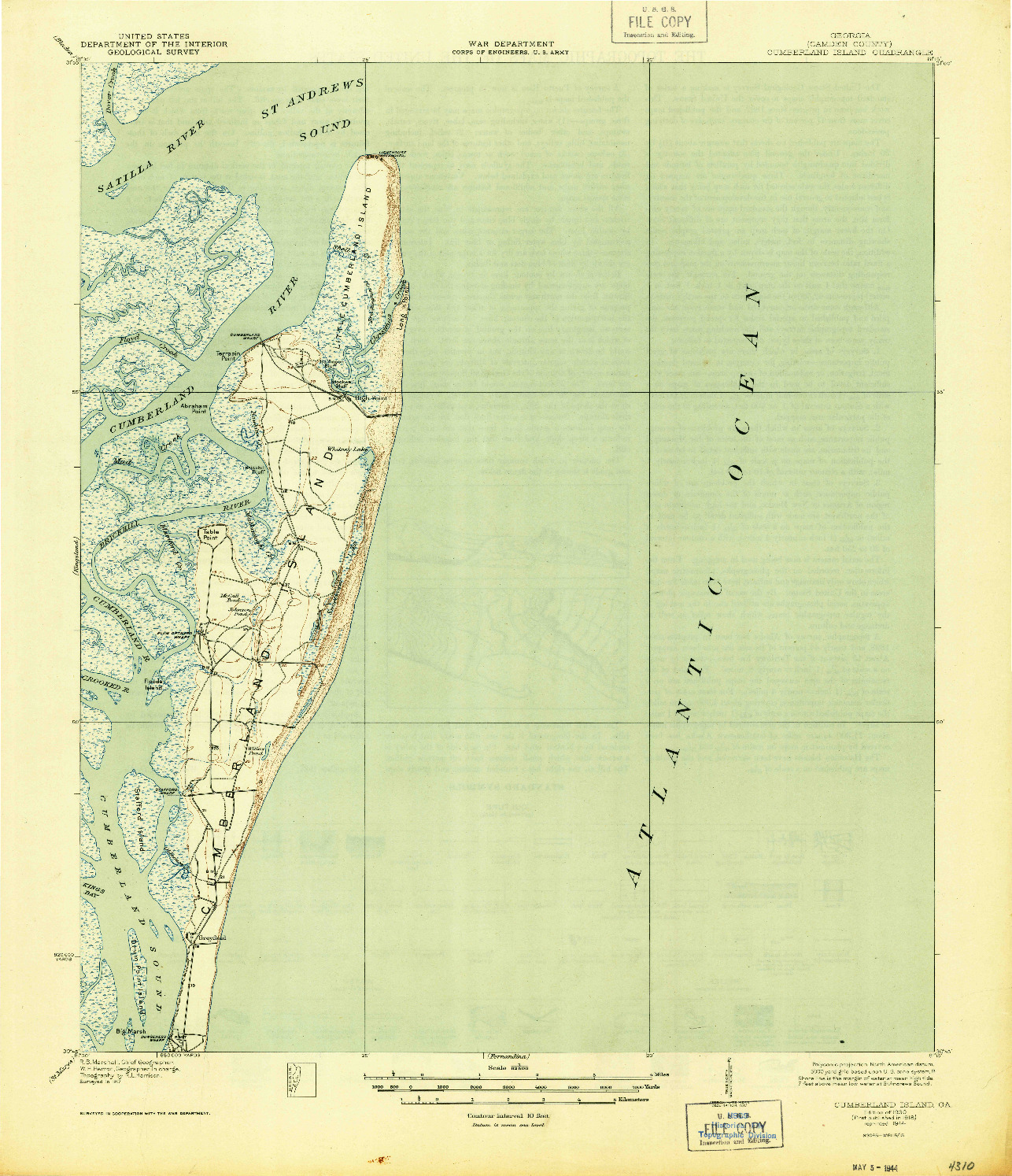 USGS 1:62500-SCALE QUADRANGLE FOR CUMBERLAND ISLAND, GA 1930
