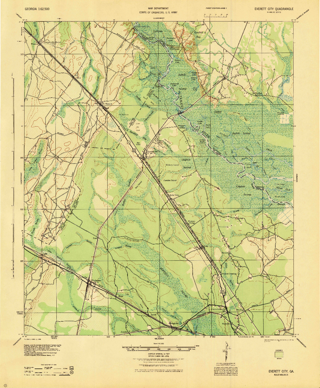 USGS 1:62500-SCALE QUADRANGLE FOR EVERETT CITY, GA 1944
