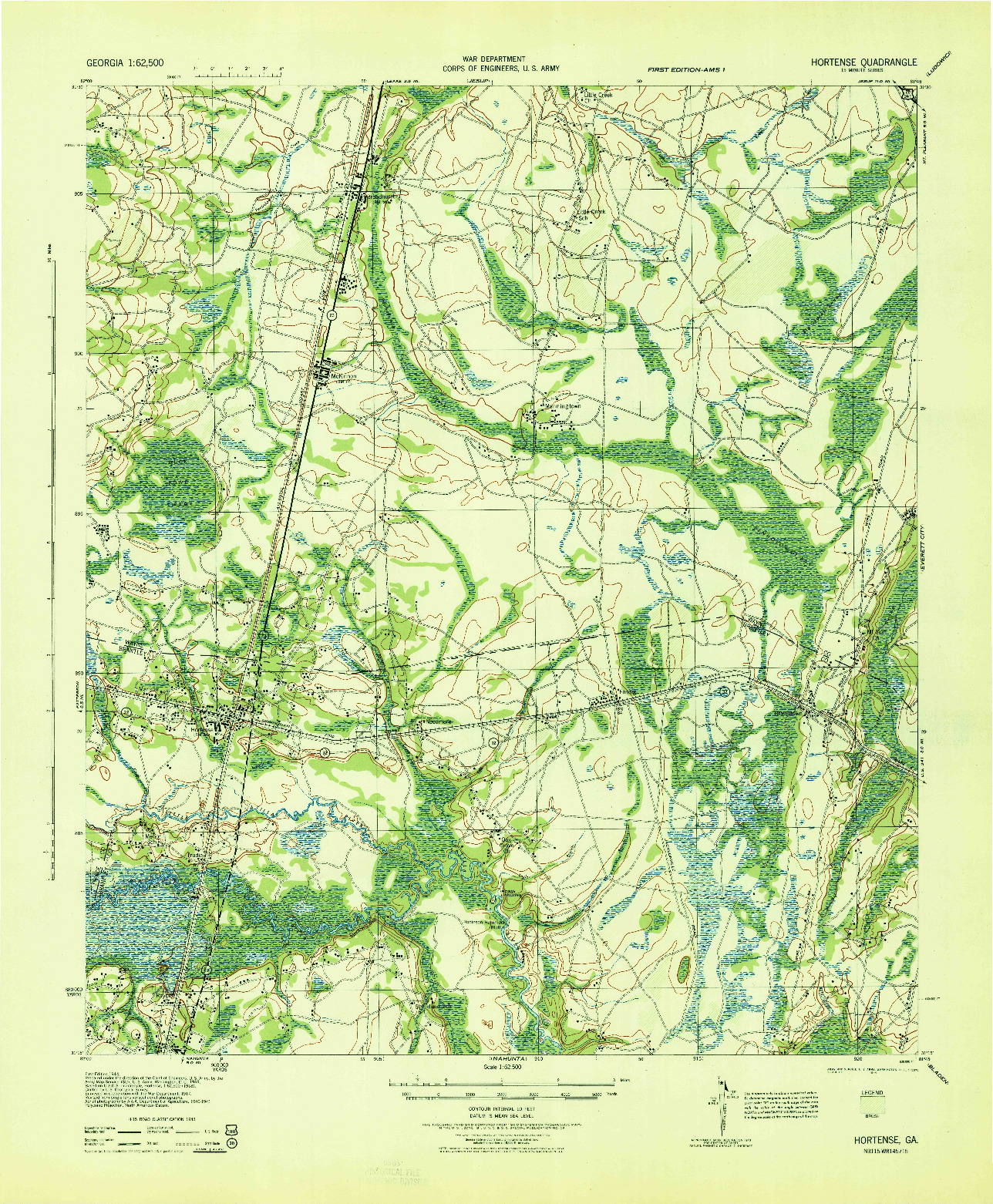 USGS 1:62500-SCALE QUADRANGLE FOR HORTENSE, GA 1944