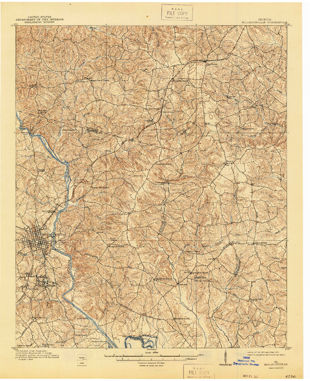 USGS 1:62500-SCALE QUADRANGLE FOR MILLEDGEVILLE, GA 1912