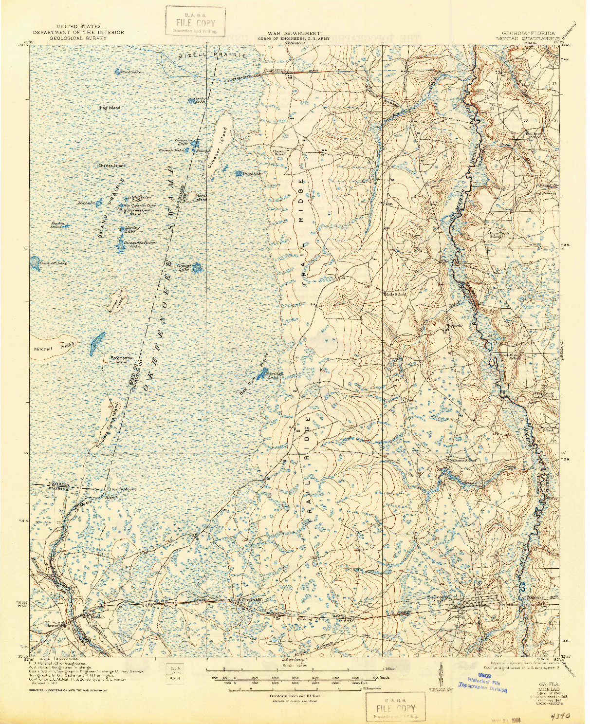 USGS 1:62500-SCALE QUADRANGLE FOR MONIAC, GA 1942