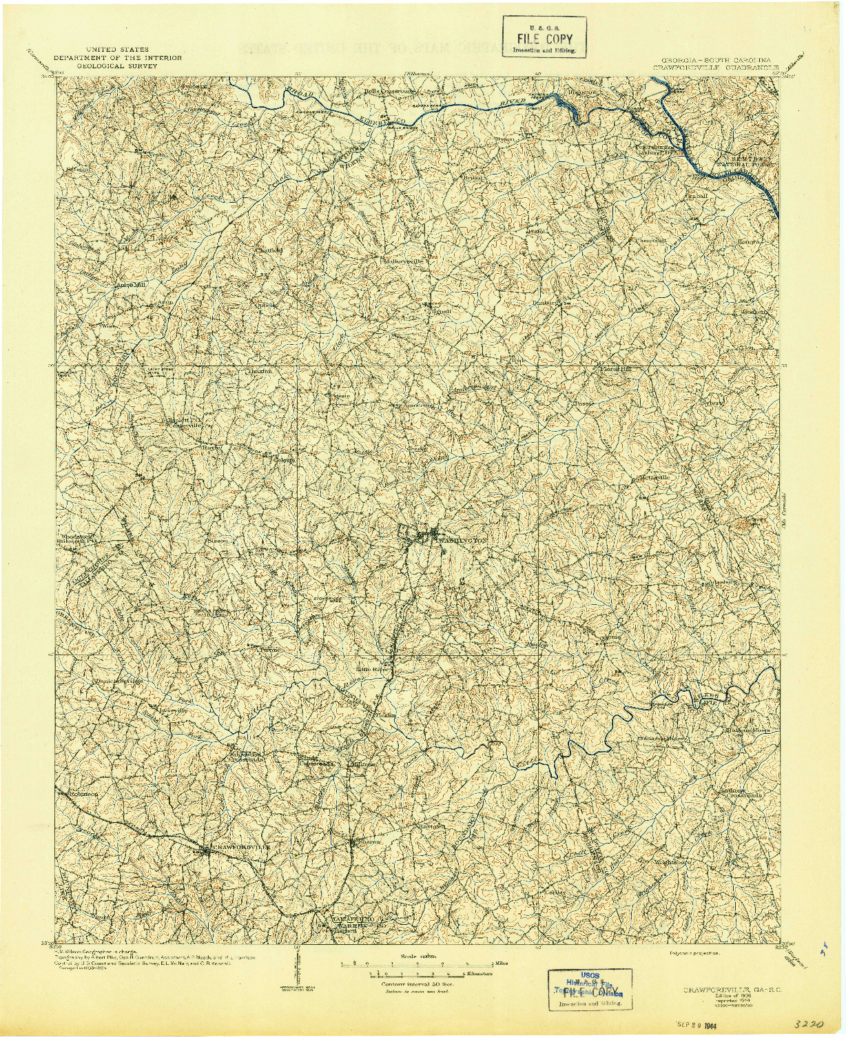 USGS 1:125000-SCALE QUADRANGLE FOR CRAWFORDVILLE, GA 1906