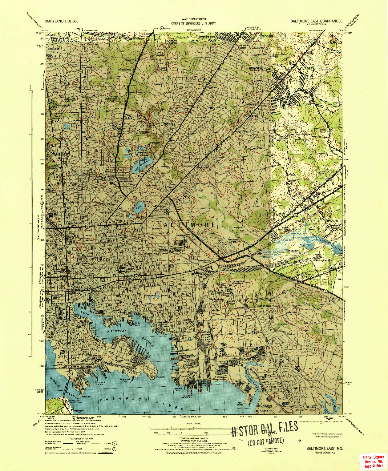 USGS 1:31680-SCALE QUADRANGLE FOR BALTIMORE EAST, MD 1944