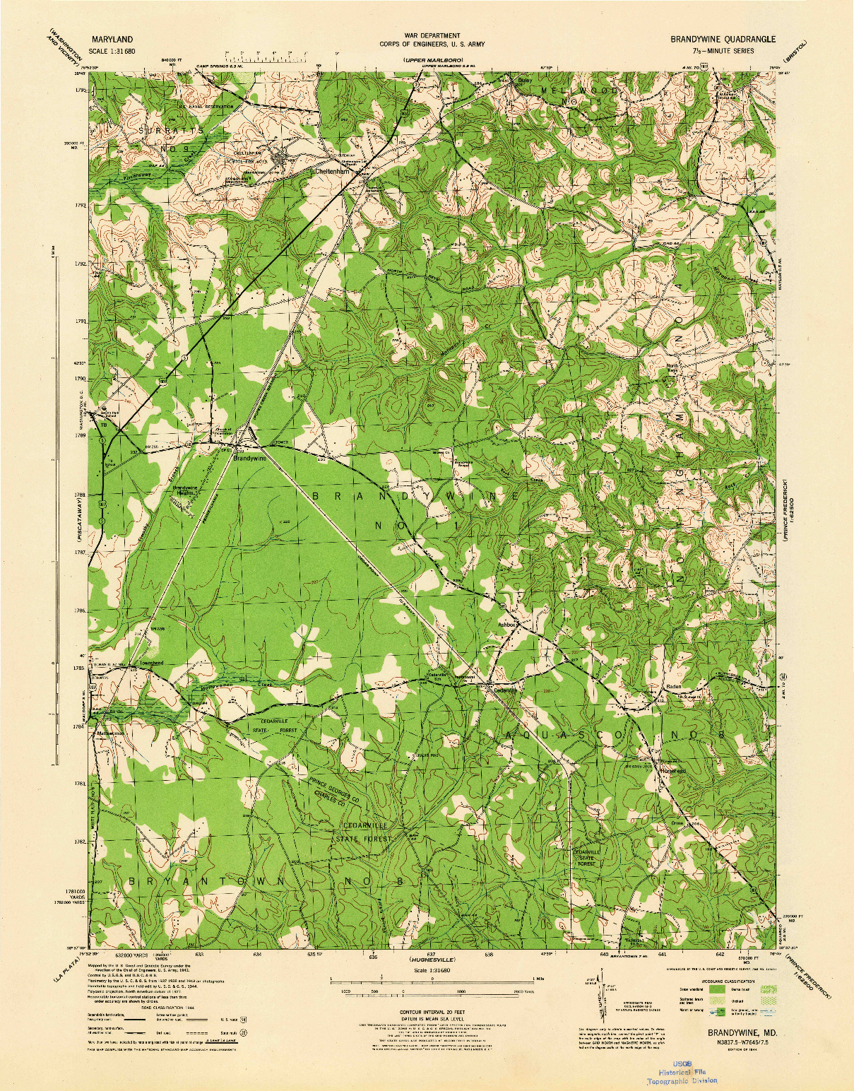 USGS 1:31680-SCALE QUADRANGLE FOR BRANDYWINE, MD 1944