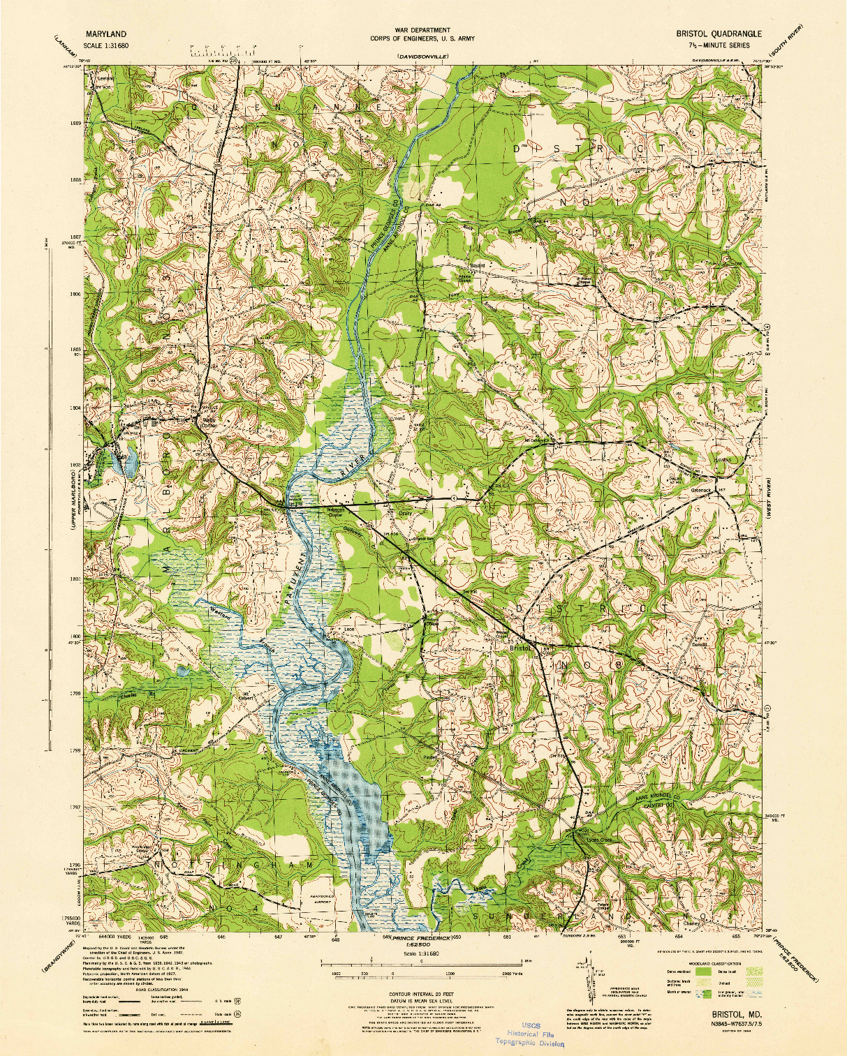 USGS 1:31680-SCALE QUADRANGLE FOR BRISTOL, MD 1944