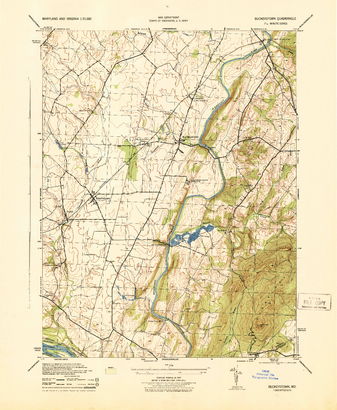USGS 1:31680-SCALE QUADRANGLE FOR BUCKEYSTOWN, MD 1944