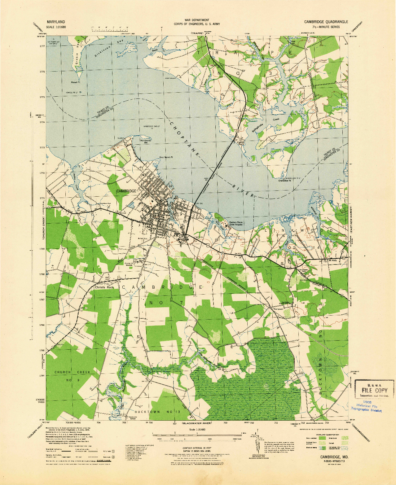 USGS 1:31680-SCALE QUADRANGLE FOR CAMBRIDGE, MD 1944
