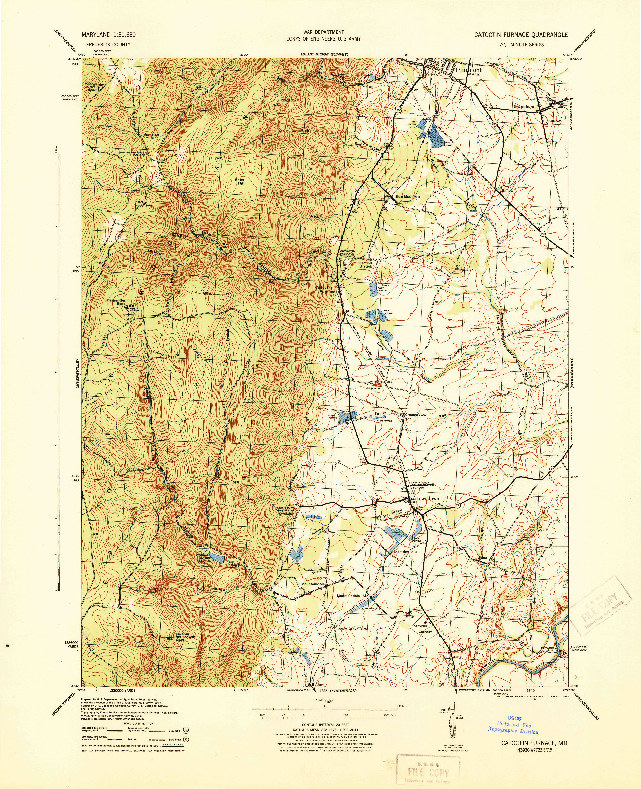USGS 1:31680-SCALE QUADRANGLE FOR CATOCTIN FURNACE, MD 1944