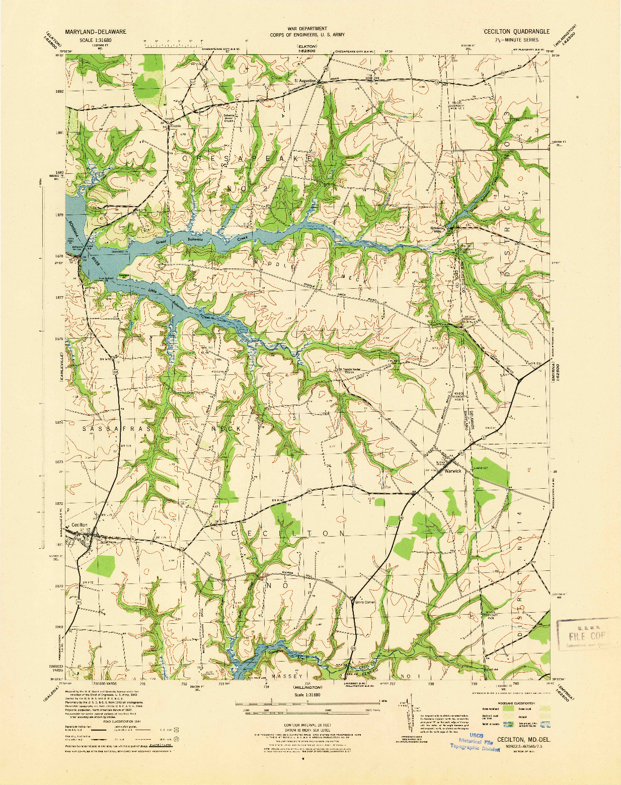 USGS 1:31680-SCALE QUADRANGLE FOR CECILTON, MD 1944