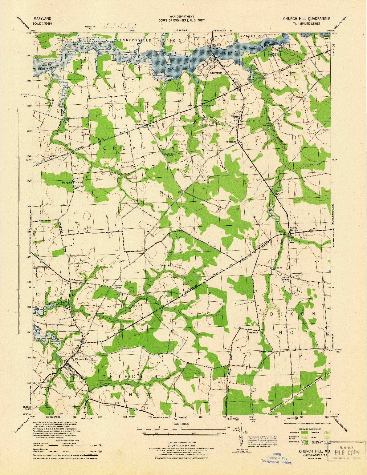 USGS 1:31680-SCALE QUADRANGLE FOR CHURCH HILL, MD 1944