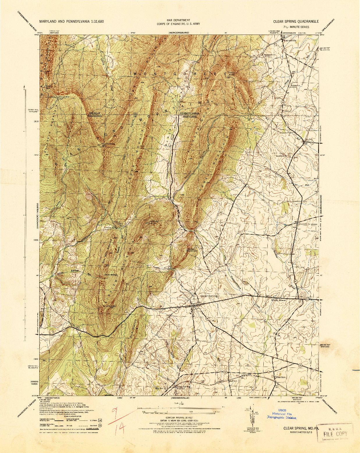 USGS 1:31680-SCALE QUADRANGLE FOR CLEAR SPRING, MD 1944