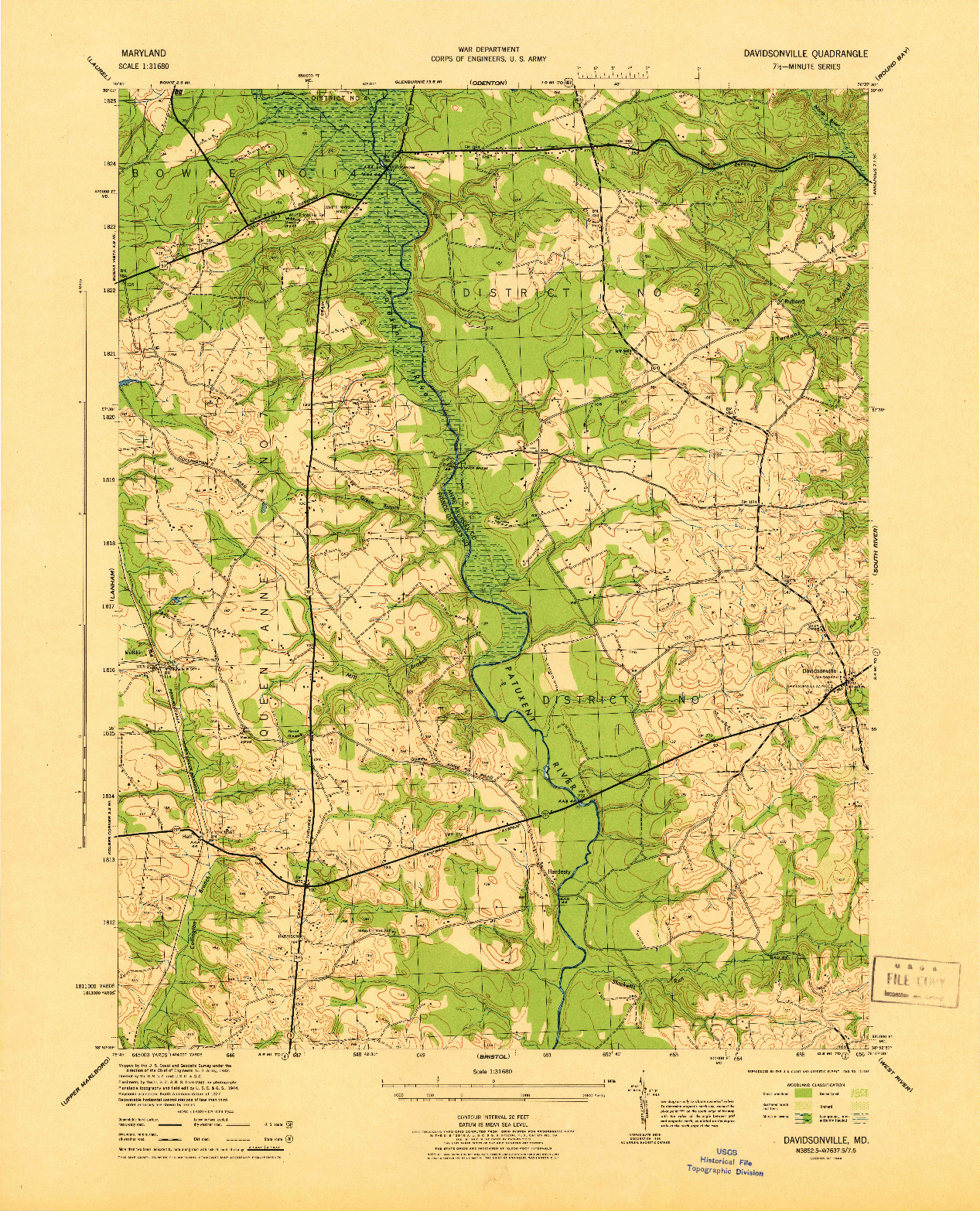 USGS 1:31680-SCALE QUADRANGLE FOR DAVIDSONVILLE, MD 1944