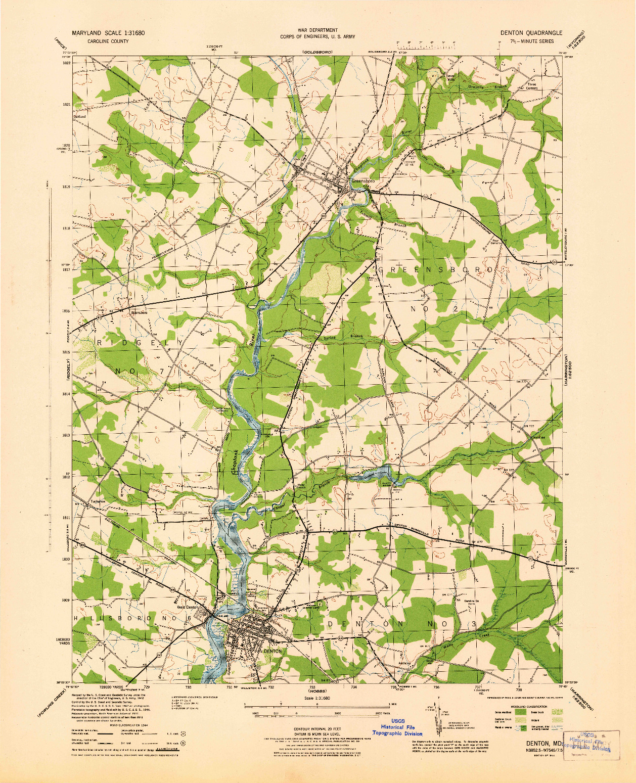 USGS 1:31680-SCALE QUADRANGLE FOR DENTON, MD 1944