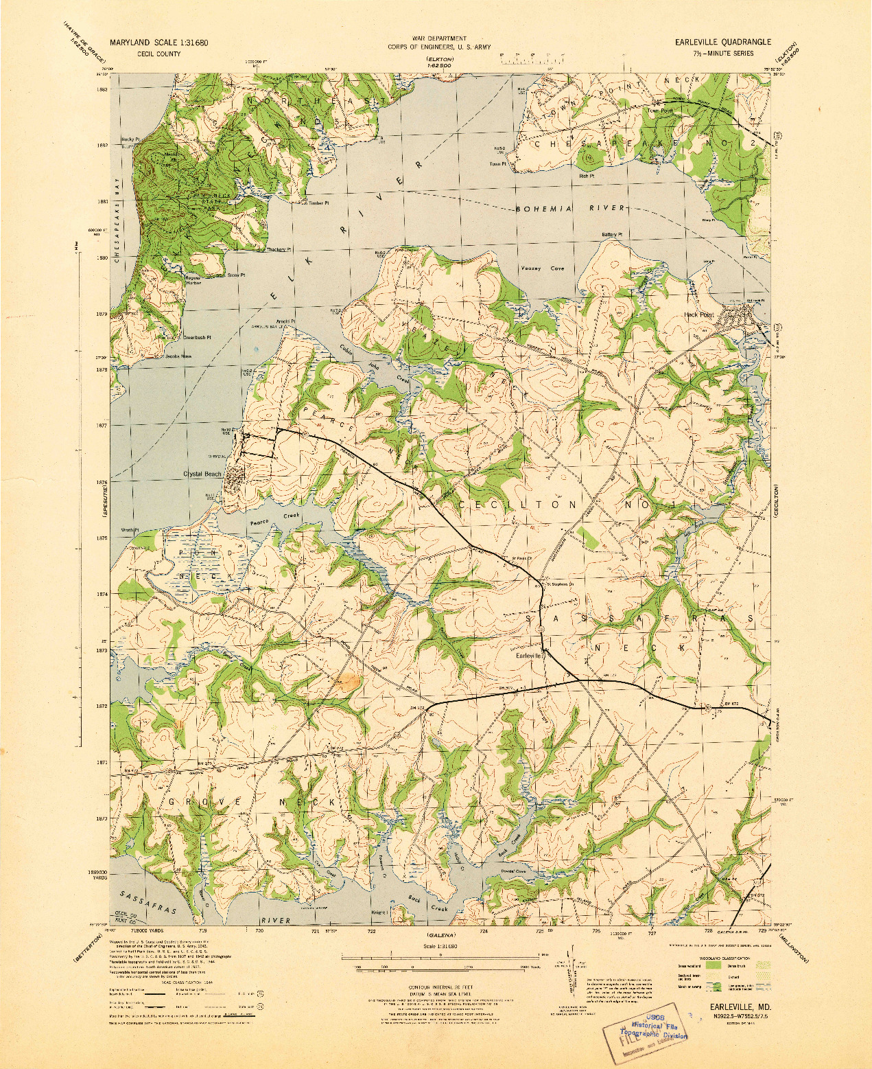 USGS 1:31680-SCALE QUADRANGLE FOR EARLEVILLE, MD 1944