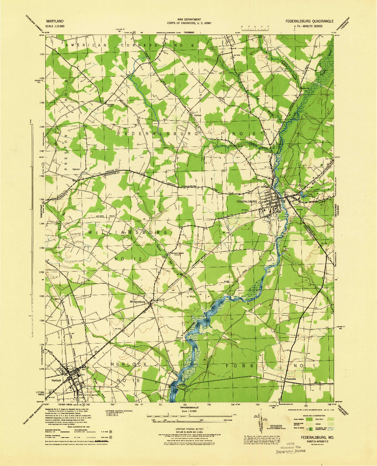 USGS 1:31680-SCALE QUADRANGLE FOR FEDERALSBURG, MD 1944
