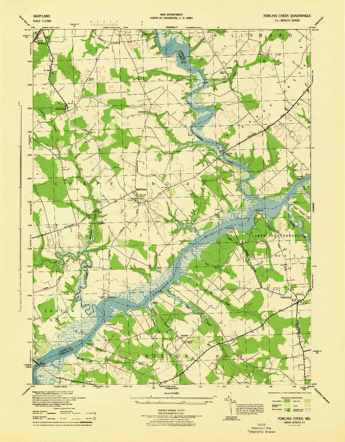 USGS 1:31680-SCALE QUADRANGLE FOR FOWLING CREEK, MD 1944