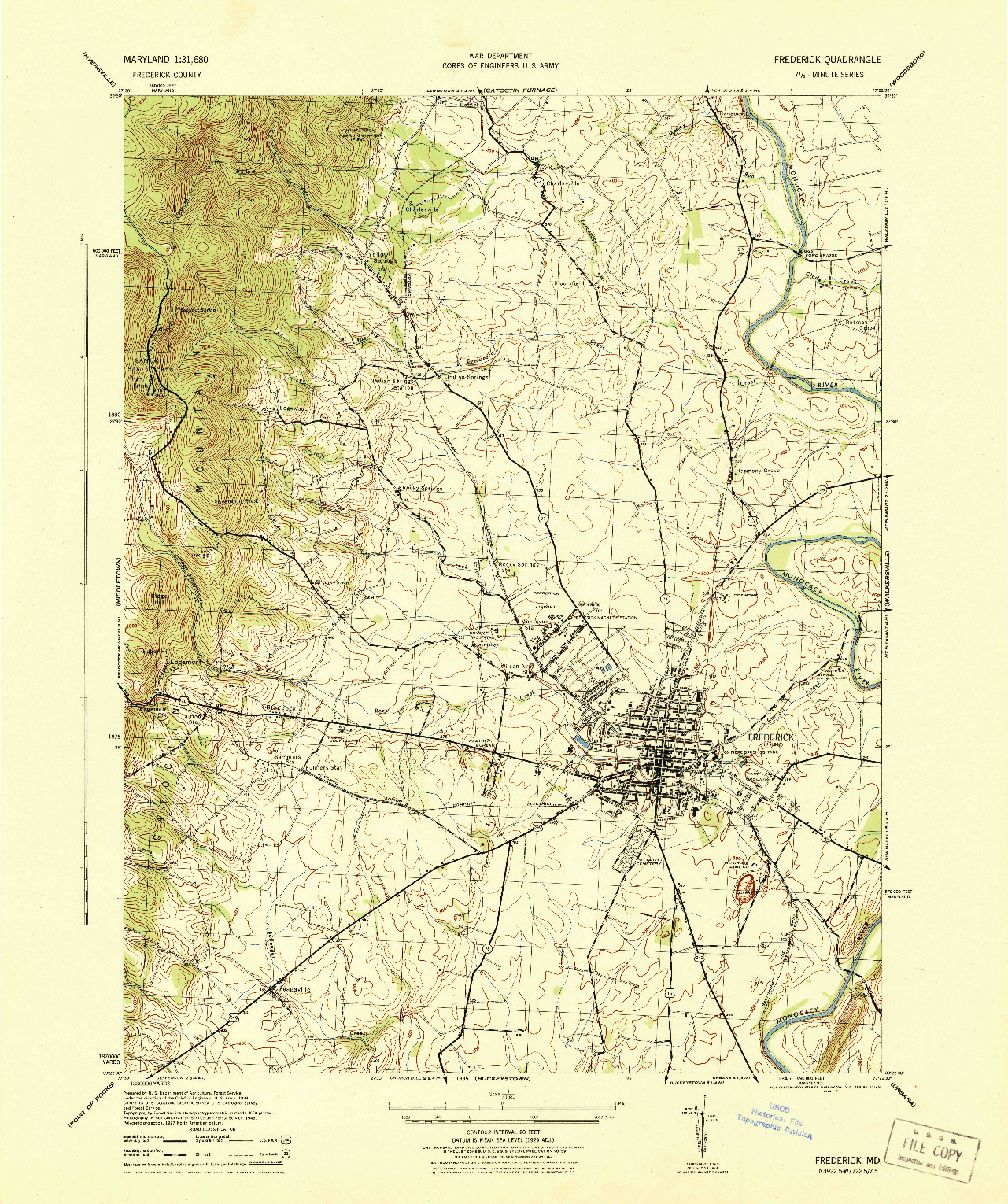 USGS 1:31680-SCALE QUADRANGLE FOR FREDERICK, MD 1944