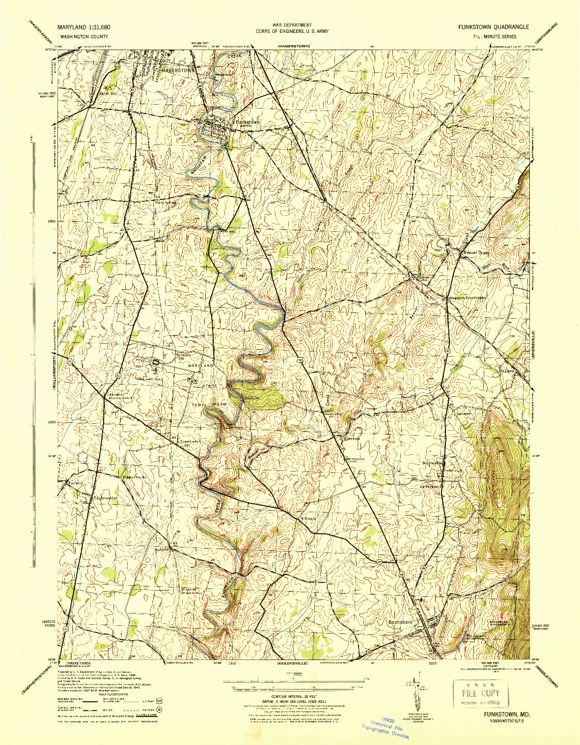 USGS 1:31680-SCALE QUADRANGLE FOR FUNKSTOWN, MD 1944