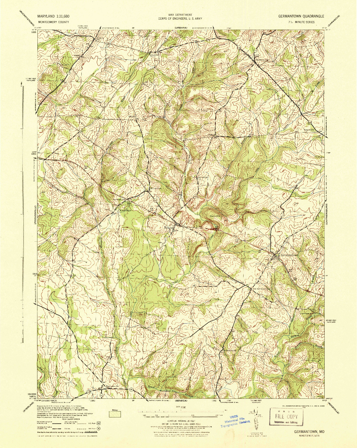 USGS 1:31680-SCALE QUADRANGLE FOR GERMANTOWN, MD 1944
