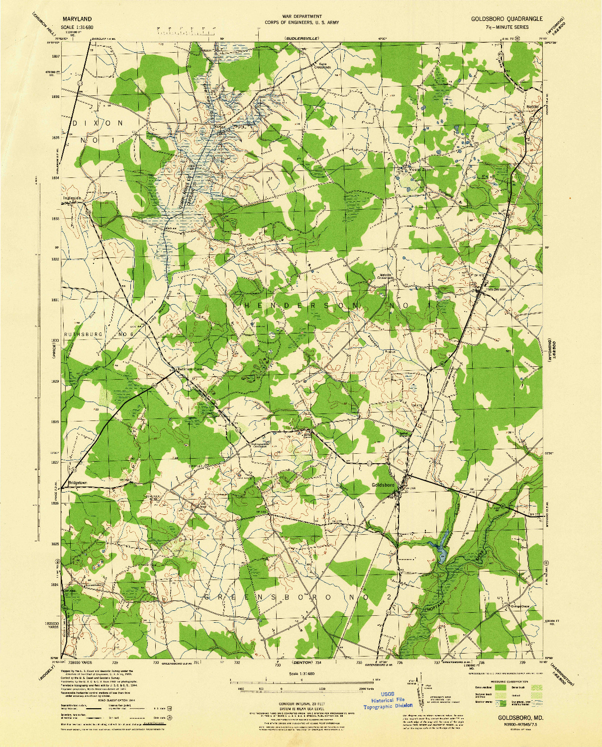 USGS 1:31680-SCALE QUADRANGLE FOR GOLDSBORO, MD 1944