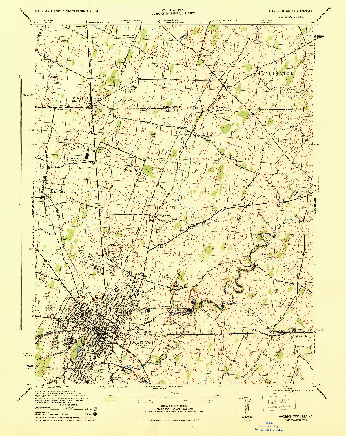 USGS 1:31680-SCALE QUADRANGLE FOR HAGERSTOWN, MD 1944