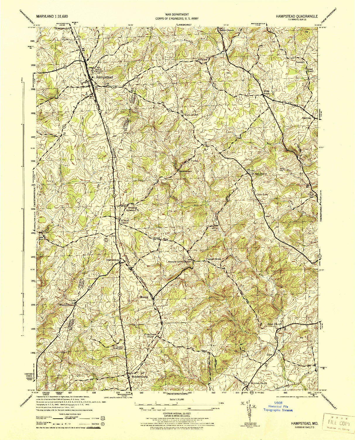 USGS 1:31680-SCALE QUADRANGLE FOR HAMPSTEAD, MD 1944