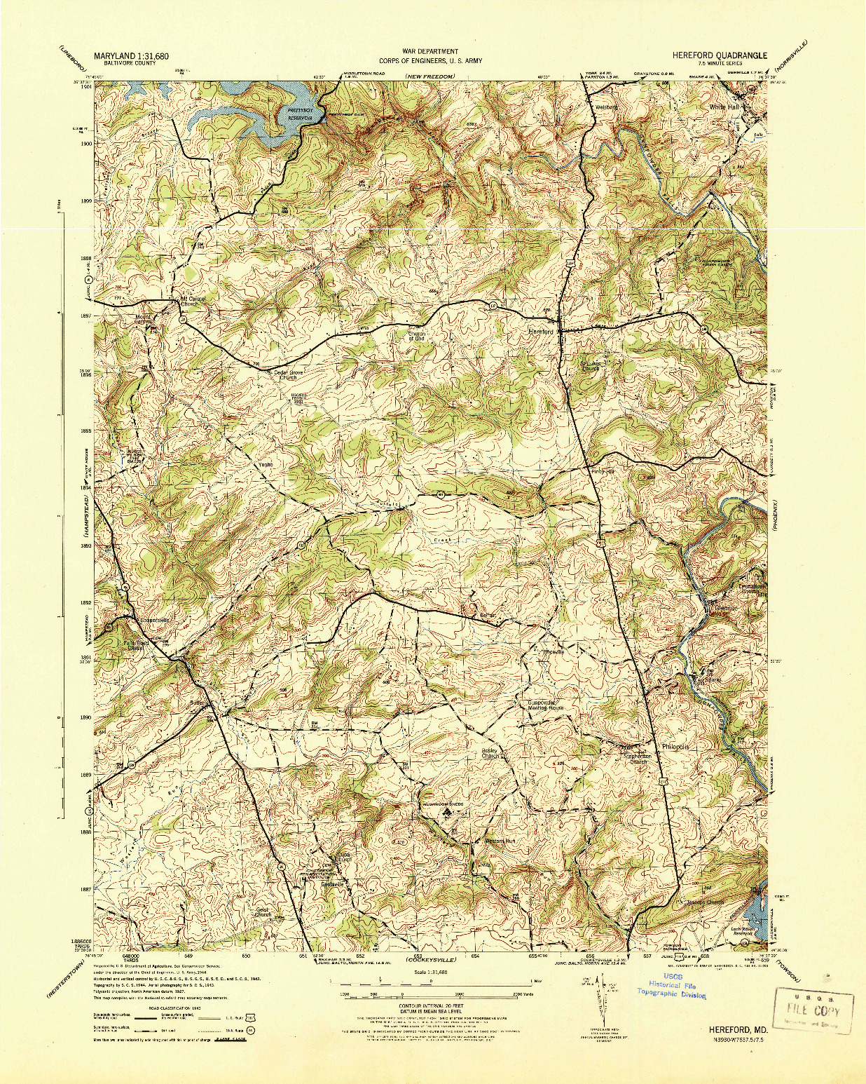 USGS 1:31680-SCALE QUADRANGLE FOR HEREFORD, MD 1944