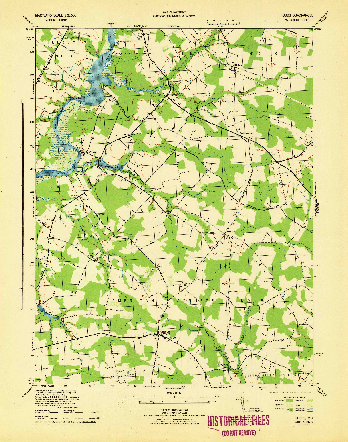 USGS 1:31680-SCALE QUADRANGLE FOR HOBBS, MD 1944