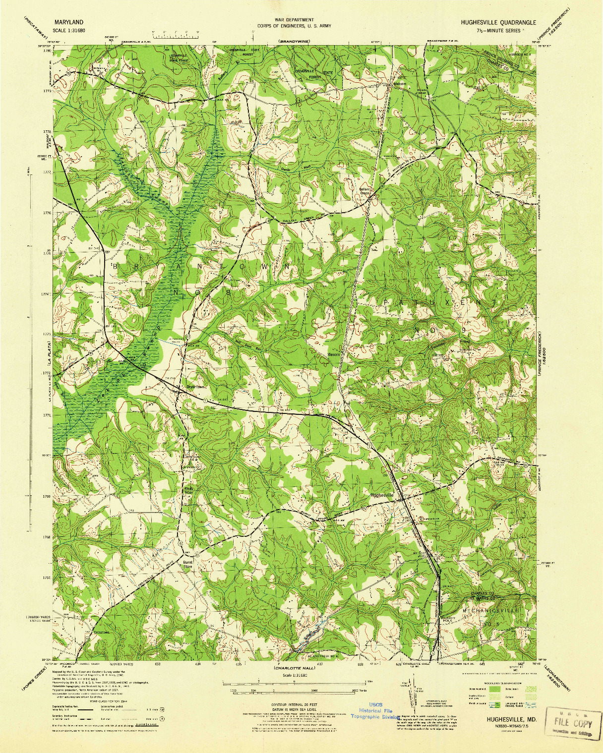 USGS 1:31680-SCALE QUADRANGLE FOR HUGHESVILLE, MD 1944