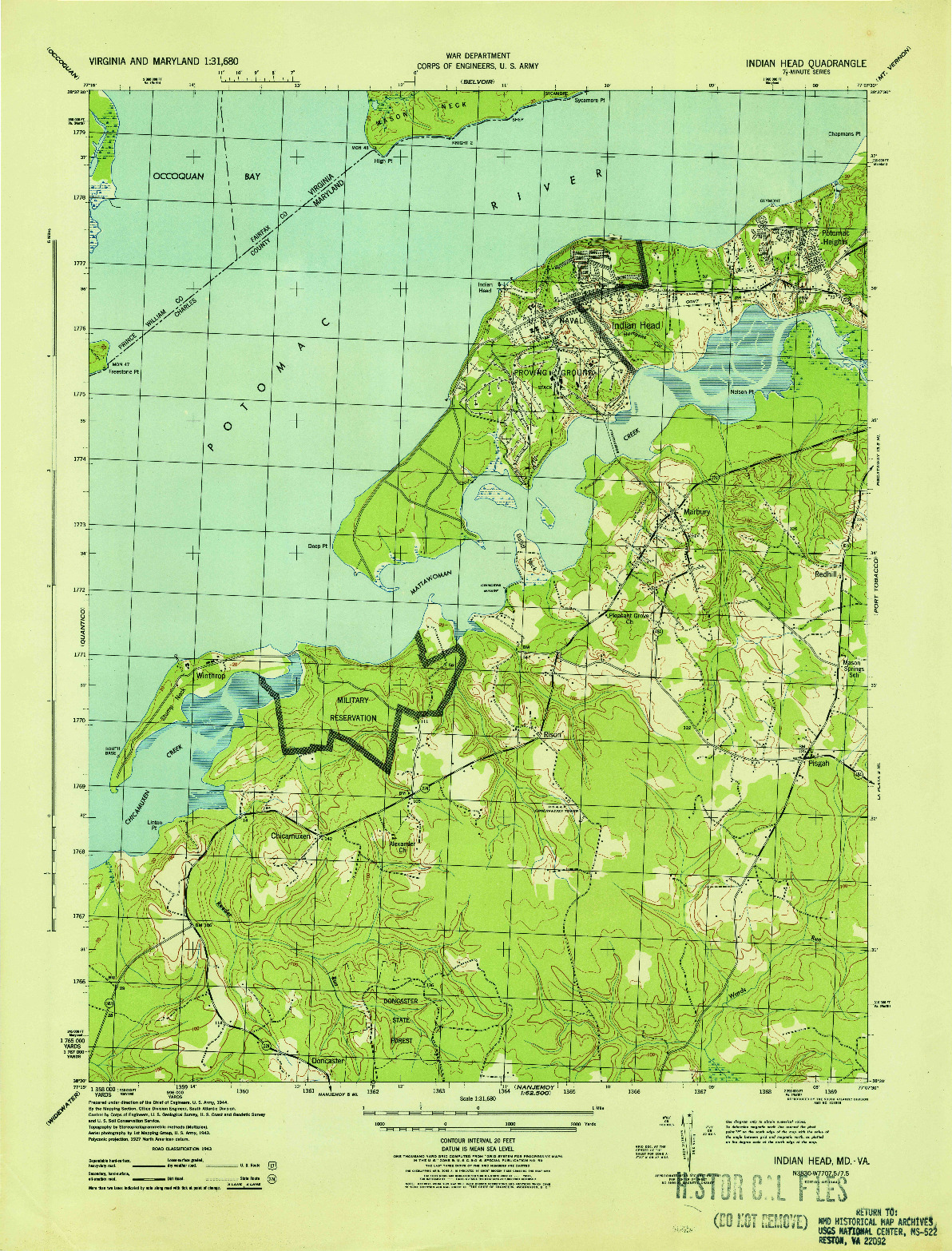 USGS 1:31680-SCALE QUADRANGLE FOR INDIAN HEAD, MD 1944