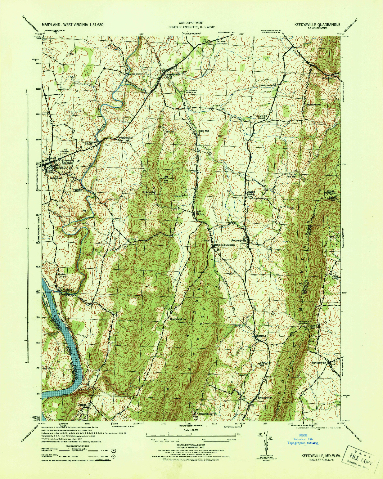 USGS 1:31680-SCALE QUADRANGLE FOR KEEDYSVILLE, MD 1944