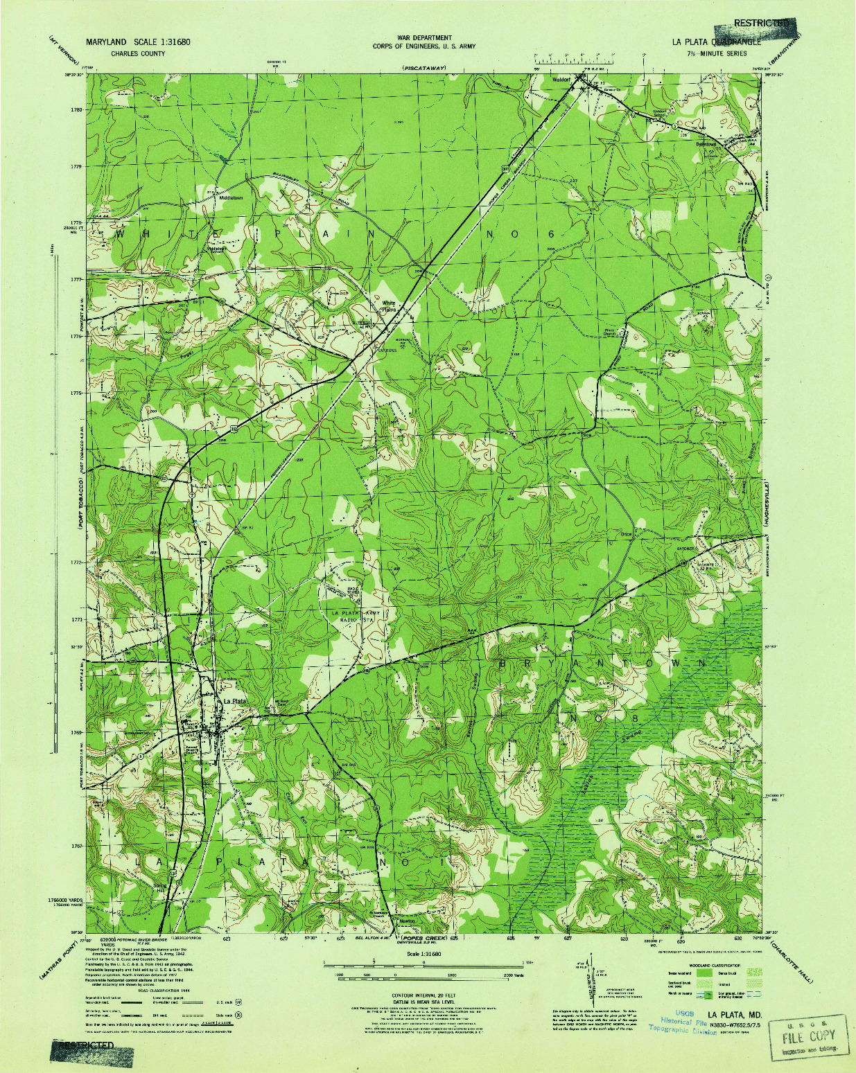 USGS 1:31680-SCALE QUADRANGLE FOR LA PLATA, MD 1944