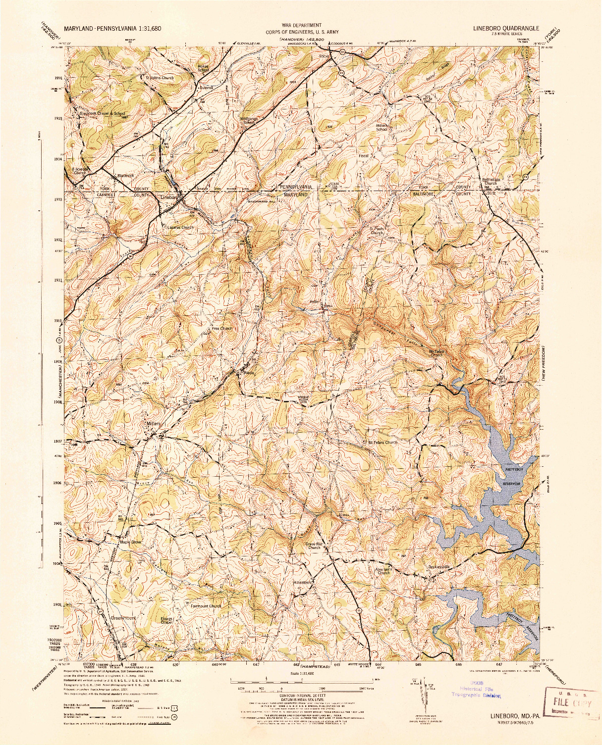 USGS 1:31680-SCALE QUADRANGLE FOR LINEBORO, MD 1944