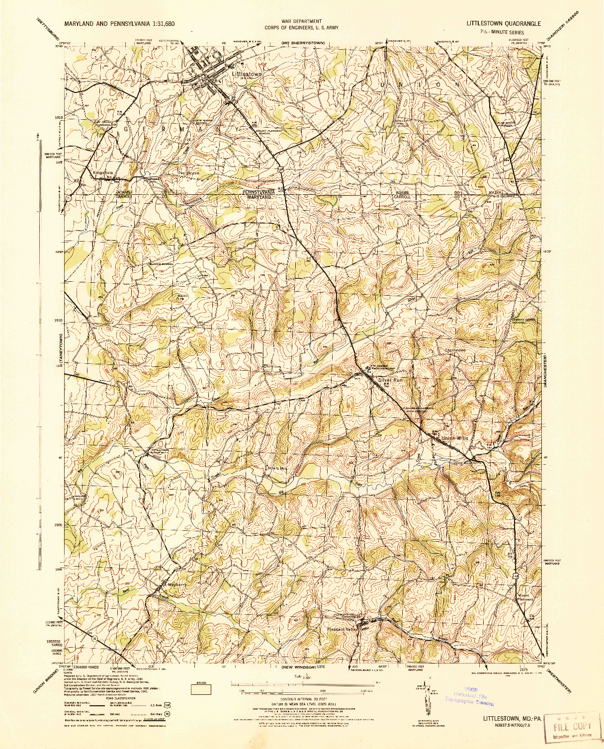 USGS 1:31680-SCALE QUADRANGLE FOR LITTLESTOWN, MD 1944