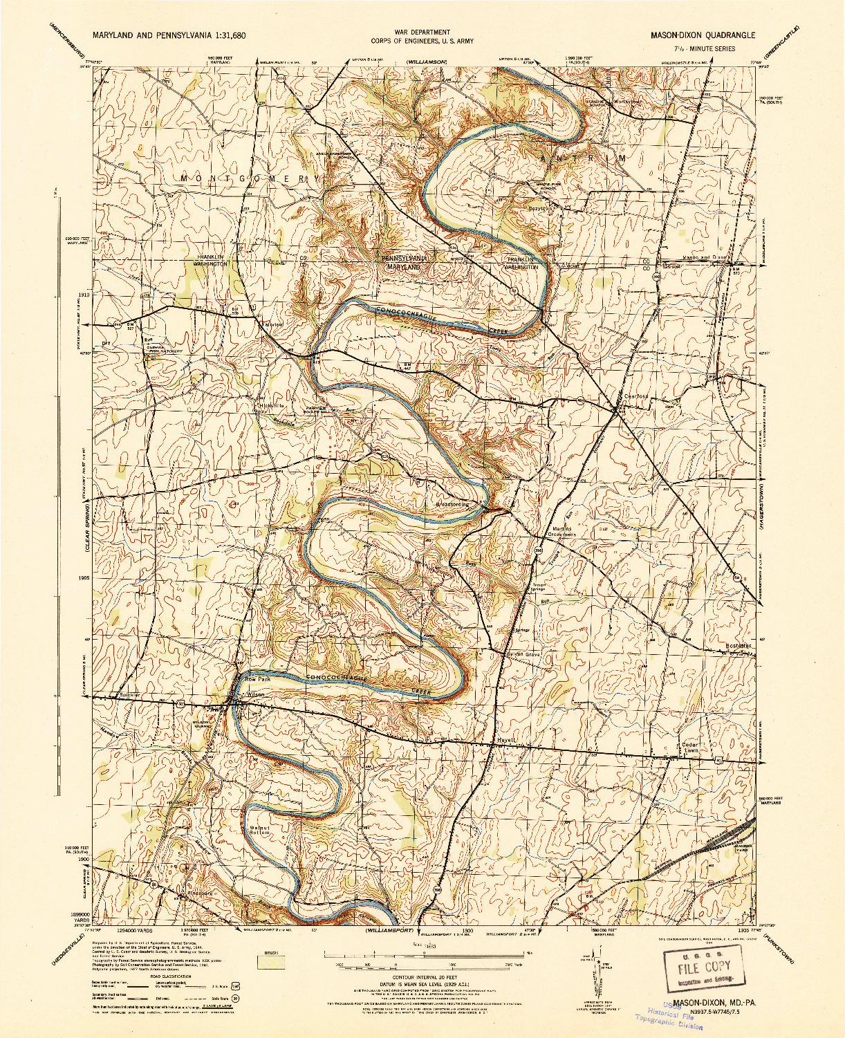 USGS 1:31680-SCALE QUADRANGLE FOR MASON-DIXON, MD 1944