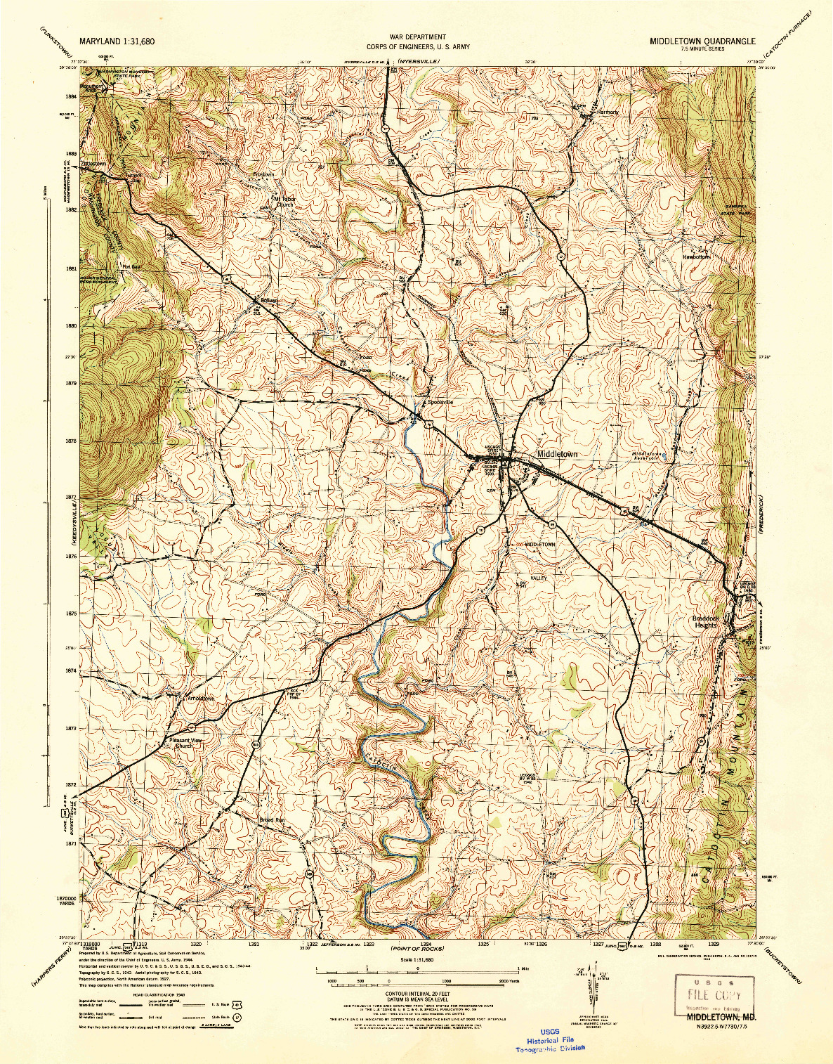 USGS 1:31680-SCALE QUADRANGLE FOR MIDDLETOWN, MD 1944