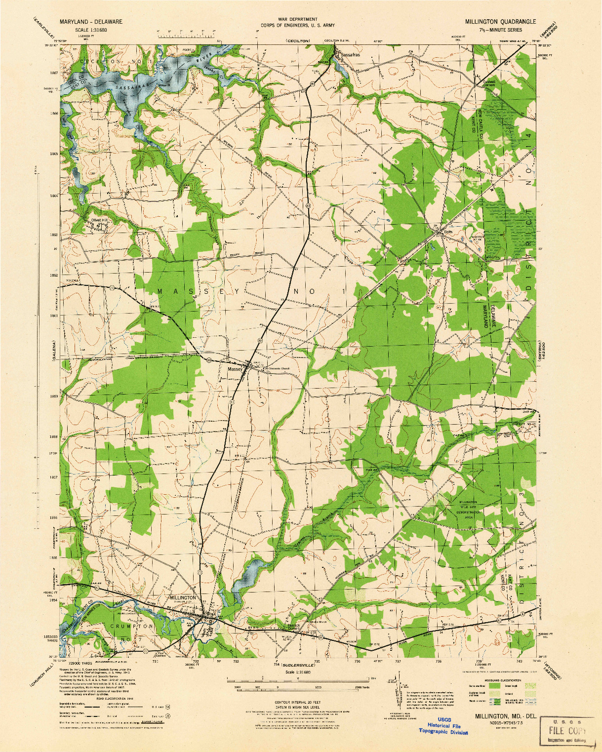 USGS 1:31680-SCALE QUADRANGLE FOR MILLINGTON, MD 1944