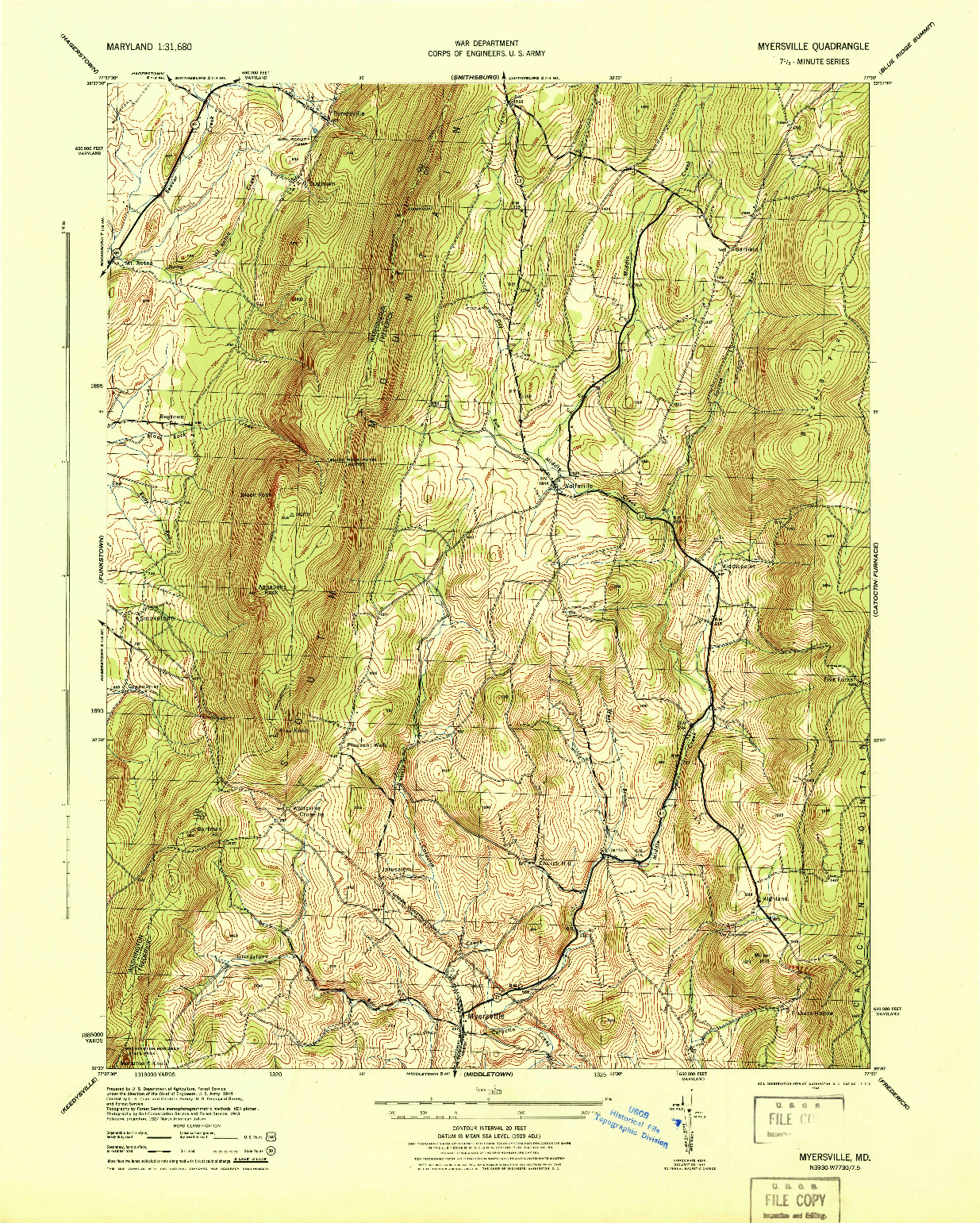 USGS 1:31680-SCALE QUADRANGLE FOR MYERSVILLE, MD 1944